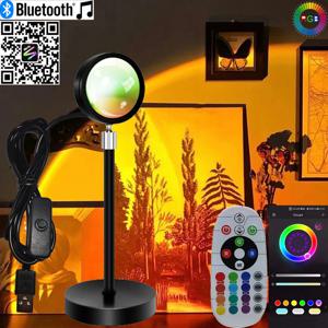 블루투스 앱 원격 제어 USB 사진 및 셀카용 리듬 디스코 조명이 포함된 휴대용 LED RGB 일몰 프로젝터 램프