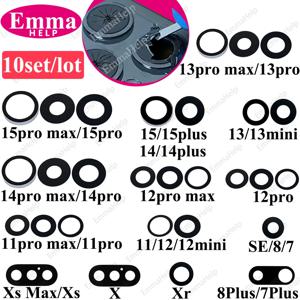 EmmaHelp 10pcs 후면 카메라 유리 iPhone 7 8 Plus 6 6S 6Plus 7Plus X XR XS Max 11 12 후면 커버 렌즈 3M 스티커 홀더 부품