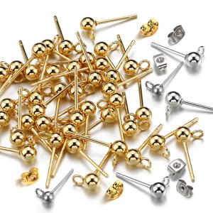 100pcs/20pcs 스테인레스 스틸 라운드 볼 귀 포스트 스터드 귀 백 오픈 링 골드 컬러 귀걸이 DIY 쥬얼리 도매 만들기