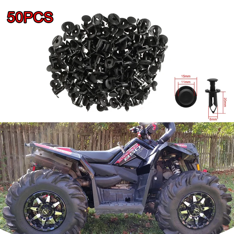 50pcs ATV UTV 플라스틱 리벳 바디 리벳 7661855 293105230   폴라리스 스포츠맨 550 850 RZR 570 800 Can-Am 레인저 트레일
