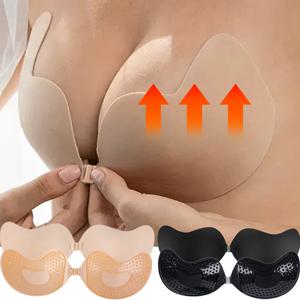 보이지 않는 푸시 업 브래지어 여성용 등받이 끈이 없는 브래지어 원활한 프론트 클로저 Bralette 속옷 실리콘 자체 접착 브래지어 패드