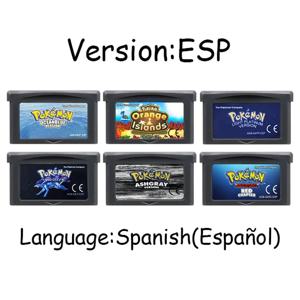 GBA 게임 카트리지 32비트 비디오 게임 콘솔 카드 포켓몬 AshGray 액정 라이트 플래티넘 오션 블루 스페인어