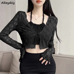 여성용 얇은 자외선 차단 가디건, 크로셰, 미드 드리프트 바잉 상의, 짧은 레저, 올매치 Y2k 한국 스타일, 데일리 슬림 패션, 여름