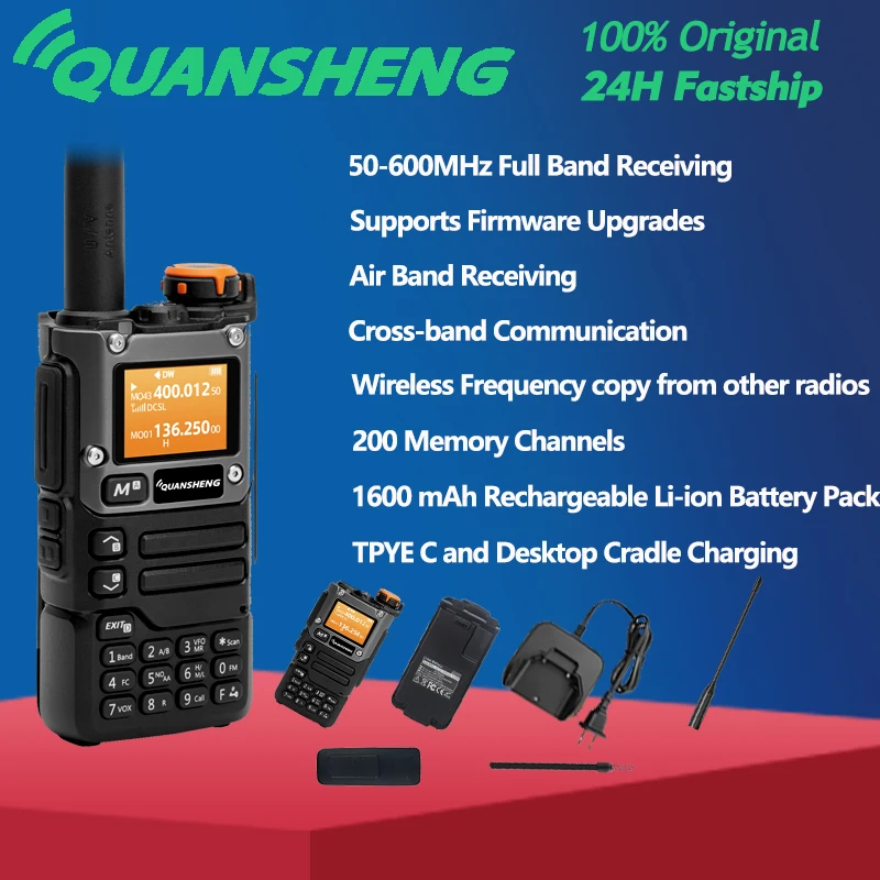 Quansheng 수신기 UV K5 (8) 워키 토키 휴대용 Am Fm 양방향 라디오 정류자 스테이션 아마추어 햄 무선 세트 장거리