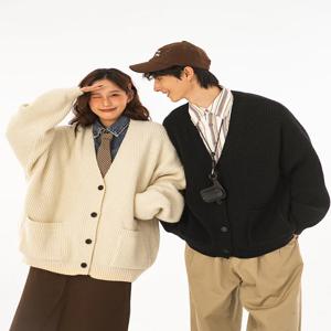 남성용 일본 스타일 가디건 스웨터, 여성용 V넥 스웨터, 하이 엔드 루즈 소프트 니트 코트, 브라운, 가을 및 겨울, 신상