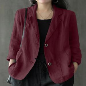 ZANZEA 여성용 캐주얼 단색 코튼 블레이저, 빈티지 작업 블레이저, 라펠 넥, 긴 소매 정장, 우아한 가디건, 얇은 코트 2023, 가을