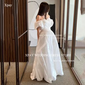 XPAY Sweetheart A 라인 한국 웨딩 드레스 맞춤형 태 피터 플리츠 코르셋 백 신부 가운 짧은 랜턴 슬리브 신부 드레스