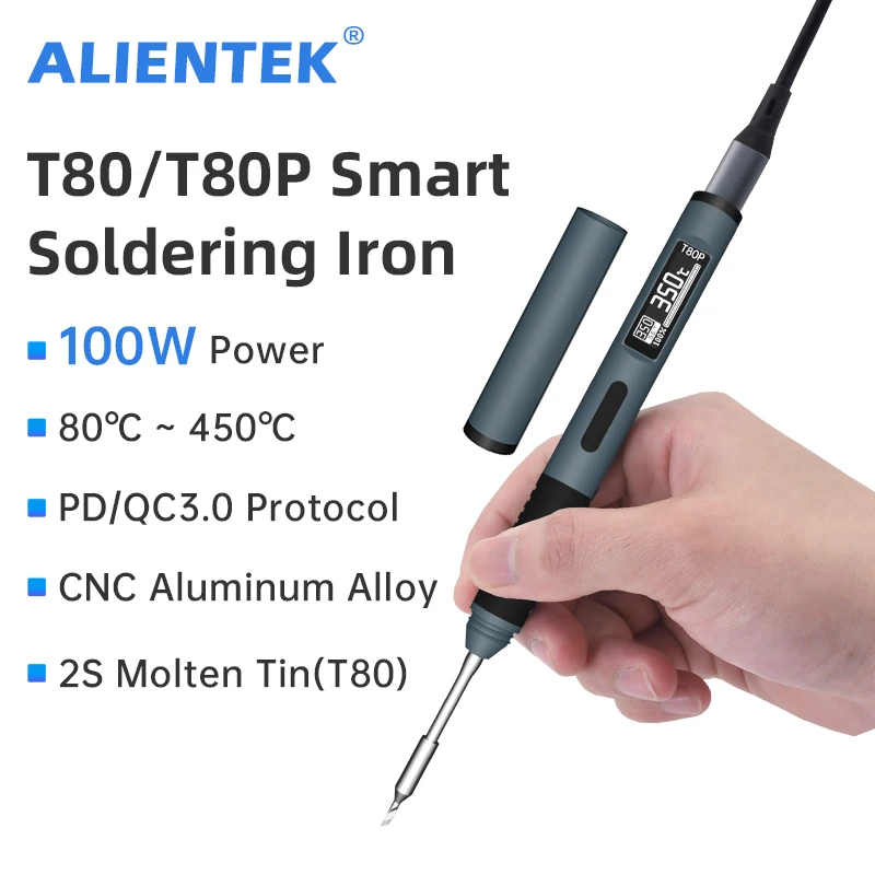 ALIENTEK T80/T80P 조정 가능한 납땜 인두 100W 온도 빠른 열 휴대용 전기 디지털 용접 스테이션 키트 C245 C210