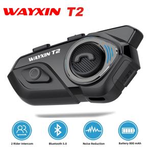 WAYXIN T2 헬멧 헤드셋 오토바이 블루투스 인터콤, 라이더 2 인 인터커뮤니케이터, 모토 인터폰, BT 5.0 방수 바이커