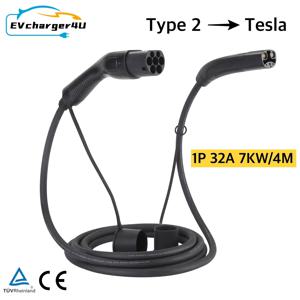 EVcharger4U IEC62196-2 타입 2-테슬라 NACS EV 충전기 케이블, 미국산 모델 3 Y X S용, 4M 1 상 32A 7KW, 공용 AC 충전