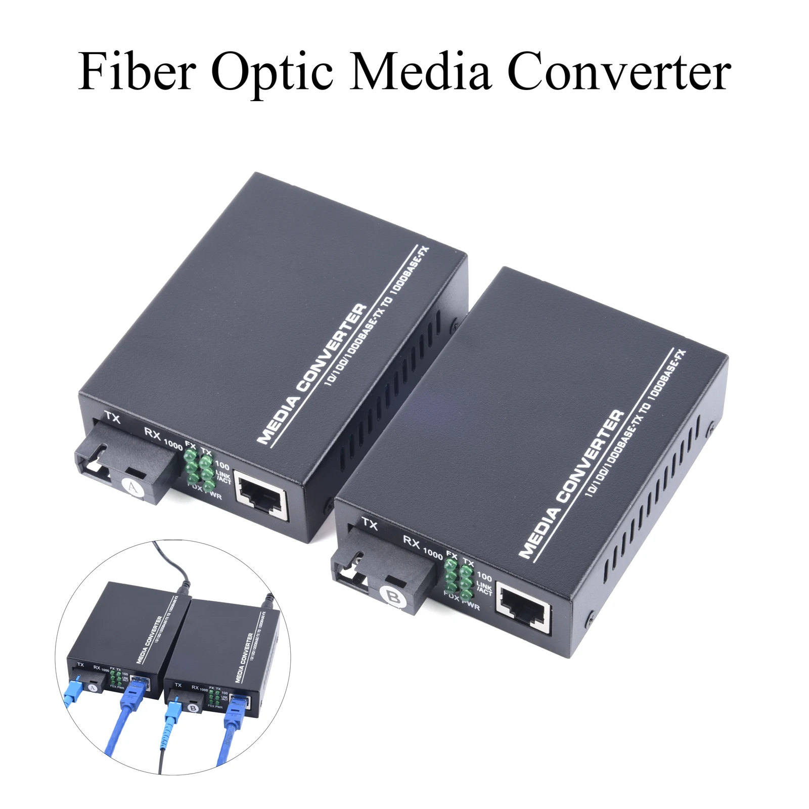 HTB-GS-03 기가비트 광섬유 미디어 컨버터 10/100/1000Mbps 단일 모드-RJ45 3KM/20KM UPC/APC SC-포트 미국 전원 공급 장치
