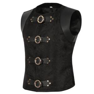남성 정장 Gilet Homme 블랙 벨트 버클 & 레이스 업 민소매 양복 조끼 자켓 빅토리아 고딕 빈티지 코르셋 조끼 Steampunk 조끼