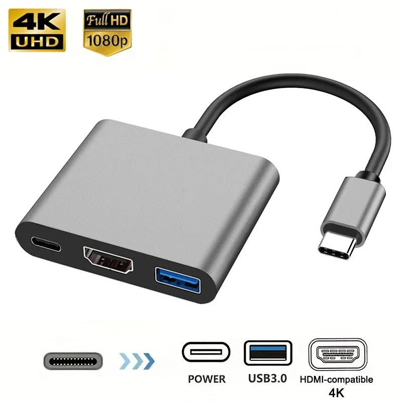 3 In 1 Usb-C Usb 허브 남성-여성 Usb 3.0 Macbook AirHdmi 호환 4k Usb 3.1 Type-C To12 변환기 용 충전 어댑터