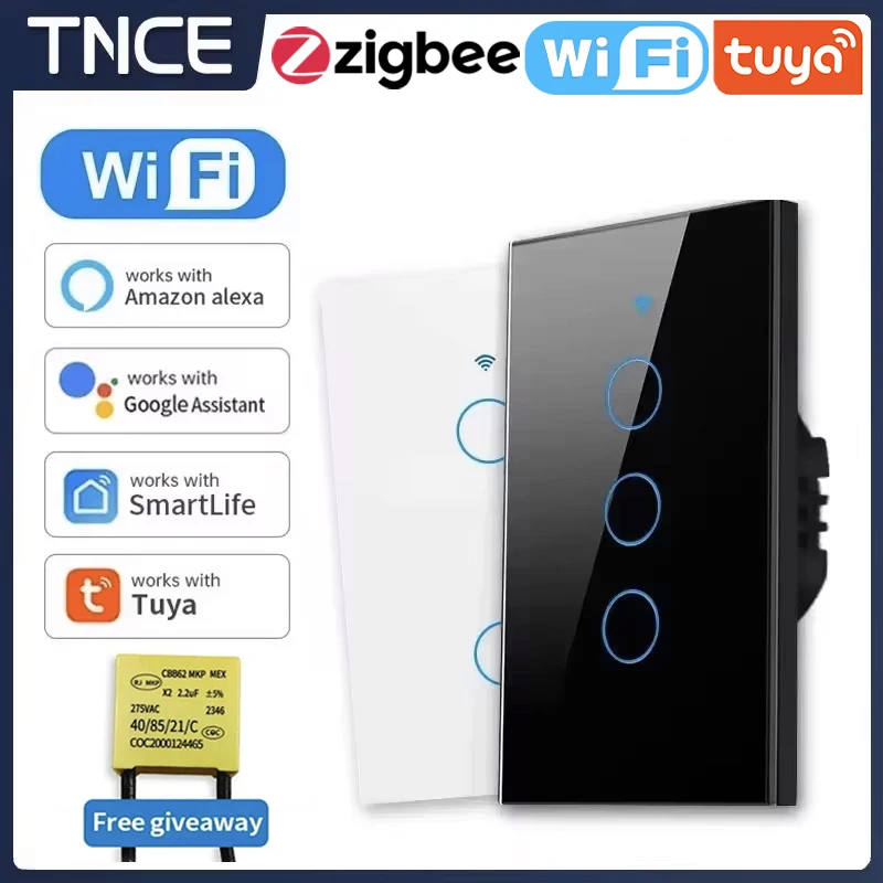 TNCE Tuya US WiFi + Bluetooth 스마트 벽 스위치 1/2/3/4 갱 와이어 터치 센서 LED 조명 스위치 스마트 홈 Alexa Google 홈