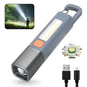 미니 휴대용 LED 손전등 USB 충전식 후크 Zoomable 토치 야외 캠핑 하이킹 장거리 비상 랜턴