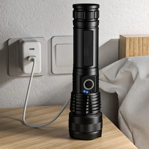 강력한 LED 손전등 USB 충전식 핸드 라이트 텔레스코픽 줌 토치 램프 야외 캠핑 낚시 랜턴