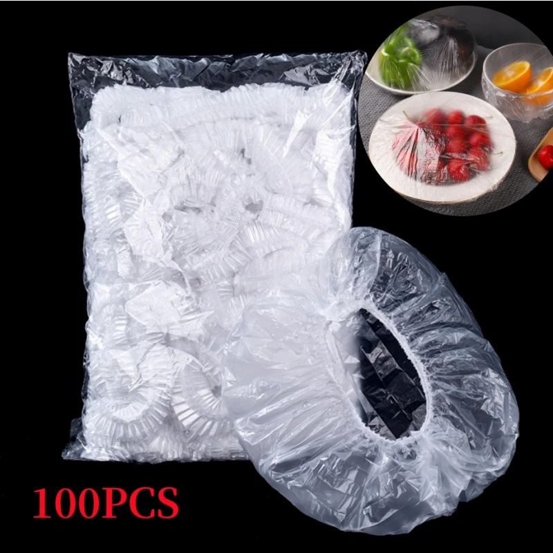100/50/20pcs 일회용 식품 커버 식품 학년 과일 야채 보관 가방 탄성 비닐 봉투 그릇 컵 주방 신선한 유지 가방