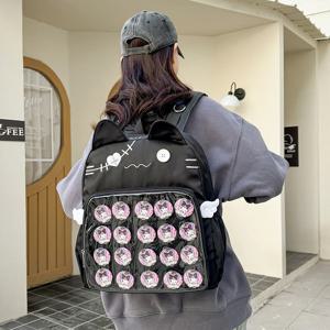 Y2K 새로운 귀여운 고양이 투명 배낭 카와이 하라주쿠 소녀 Ita 가방 대용량 학생 배낭 십대 DIY 디스플레이 학교 가방