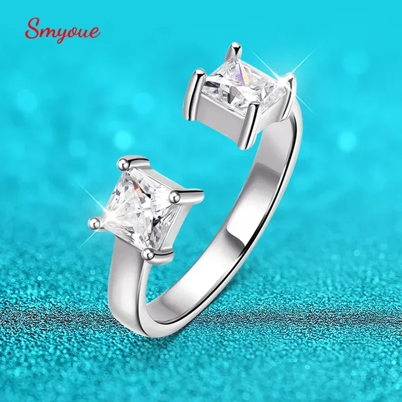 Smyoue 1CTTW 4.5mm 프린세스 컷 GRA 인증 Moissanite 반지 여성용 조절 가능 100% 925 스털링 실버 웨딩 파티 밴드