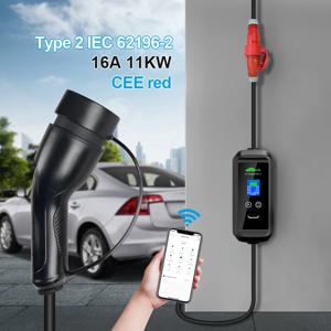 Kolanky 전기 자동차용 휴대용 EV 충전기, 블루투스 EVSE 충전 케이블, CEE 플러그, 11KW, 타입 2, 16A, 3 상, 와이파이 앱