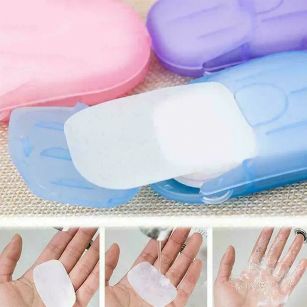 일회용 여행 비누 종이, 편리한 손 세척 비누 종이, 향기 나는 미니 슬라이스 비누, 욕실 액세서리, 20 개