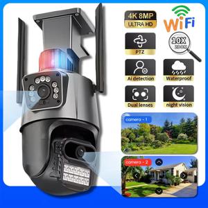 PTZ 와이파이 카메라, 듀얼 스크린 컬러 나이트 비전, 야외 보안 IP 카메라, CCTV 스마트 감시 카메라, V380 프로 앱, 8MP