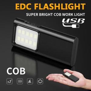 COB 손전등 미니 LED 키 체인 라이트 EDC 손전등 야외 낚시, 하이킹, 수리를위한 USB 충전식 포켓 손전등