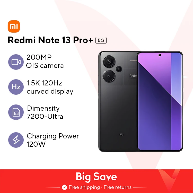 샤오미 레드미 노트 13 프로 플러스 5G 글로벌 버전, MediaTek Dimensity 7200, 울트라 6.67 인치 3D 곡선 1.5K 120Hz 디스플레이, 1, 256GB, 512GB
