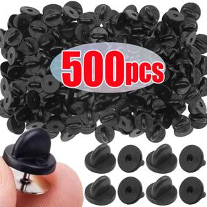 50/500pcs 블랙 PVC 고무 핀 백업 나비 클러치 타이 압정 옷깃 홀더 걸쇠 핀 캡 키퍼 유니폼 배지 교체