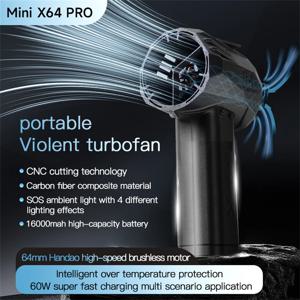 미니 X64 PRO 휴대용 폭력 터보팬 64mm 금속 채널 고속 브러시리스 모터 SOS 주변 조명 무단 속도 조절