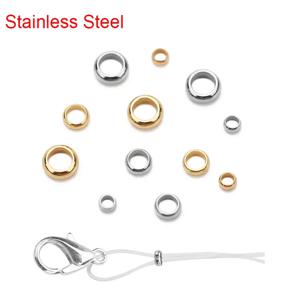 100pcs 골드 컬러 스테인레스 스틸 크림프 엔드 비즈 2 2.5 3 mm 라운드 스토퍼 스페이서 비즈 DIY 목걸이 쥬얼리 만들기 용품