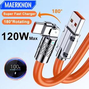 180도 회전 팔꿈치 USB C 케이블 120W 6A 빠른 충전 전화 충전기 날짜 코드 아이폰 삼성 Xiaomi 빠른 충전 케이블