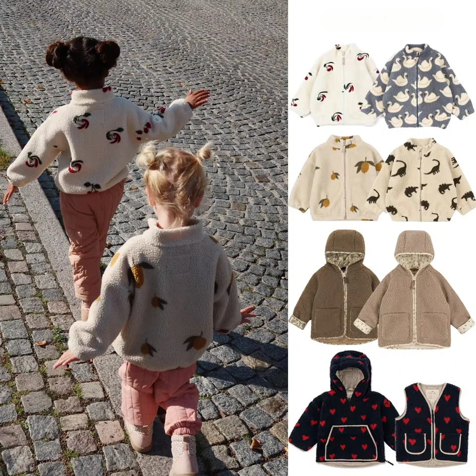 KS 겨울 아기 ​​소녀 소년 Lambswool 체리 재킷 아동 의류 스팽글 만화 팬더 겉옷 소년 아동 코트 1-9Yrs