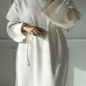 이슬람 두바이 중동 겨울 두꺼운 따뜻한 니트 스웨터 Abayas 여성용 저녁 긴 드레스 라마단 가운 Femme 이슬람 의류