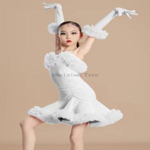 어린이 라틴 댄스 원피스, 가을 및 겨울 레이스 공연 댄스 원피스 공연 대회, 사교 댄스 원피스, 2024
