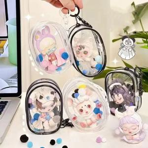 PVC 미니 애니메이션 인형 디스플레이 가방, 투명 동전 지갑 펜던트, 사각형 파우치, 정리함 지갑, 키 립스틱, 이어폰 보관 가방