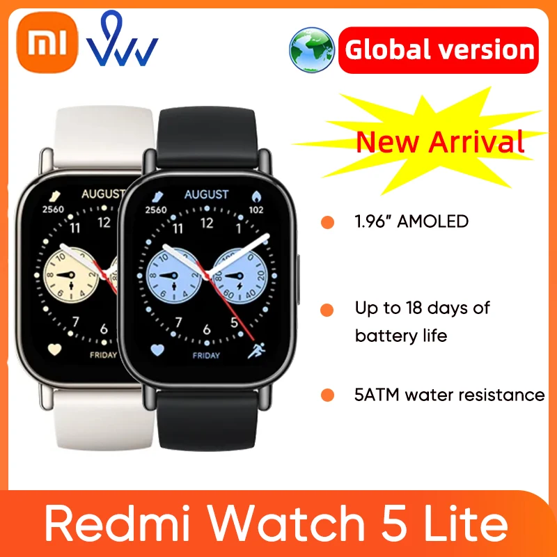 글로벌 버전 샤오미 레드미 워치 5 라이트, 1.96 인치 AMOLED 디스플레이, 18 일 배터리 수명 블루투스®내장 GNSS 5ATM 호출
