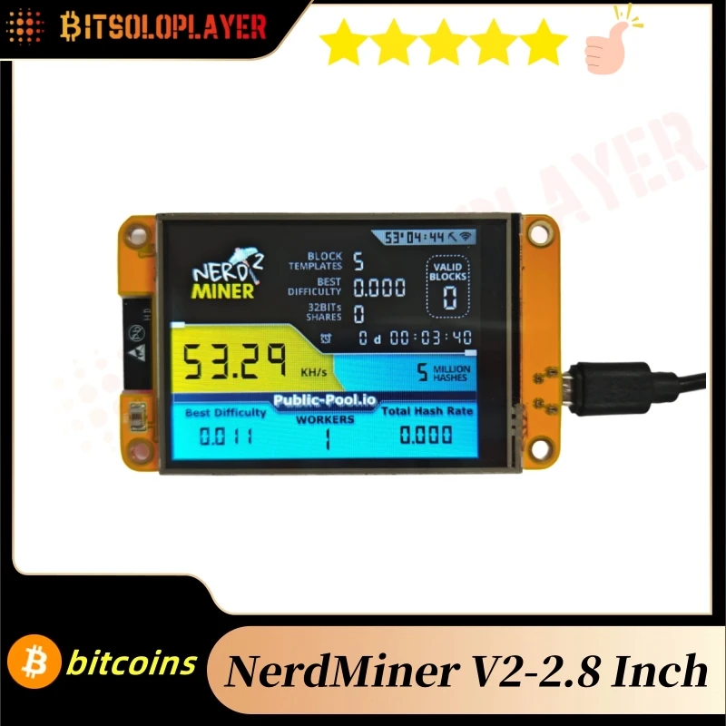 비트코인 괴상한 광부 V2 2.8 인치 ESP32 스마트 터치 디스플레이 BTC 솔로 광부 49K/S Win 3.125 BTC 로또 광부