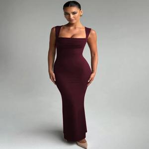 Mozision 스퀘어 칼라 민소매 섹시한 맥시 드레스 여성을위한 패션 봄 여름 새로운 높은 허리 Bodycon 클럽 파티 롱 드레스