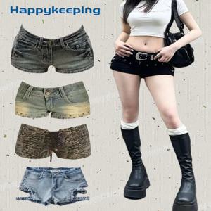 여름 여성 하라주쿠 패션 그런지 빈티지 Coquette Low Rise 2000s 진 반바지 데님 핫 팬츠 일본 Y2k streetwear Gyaru