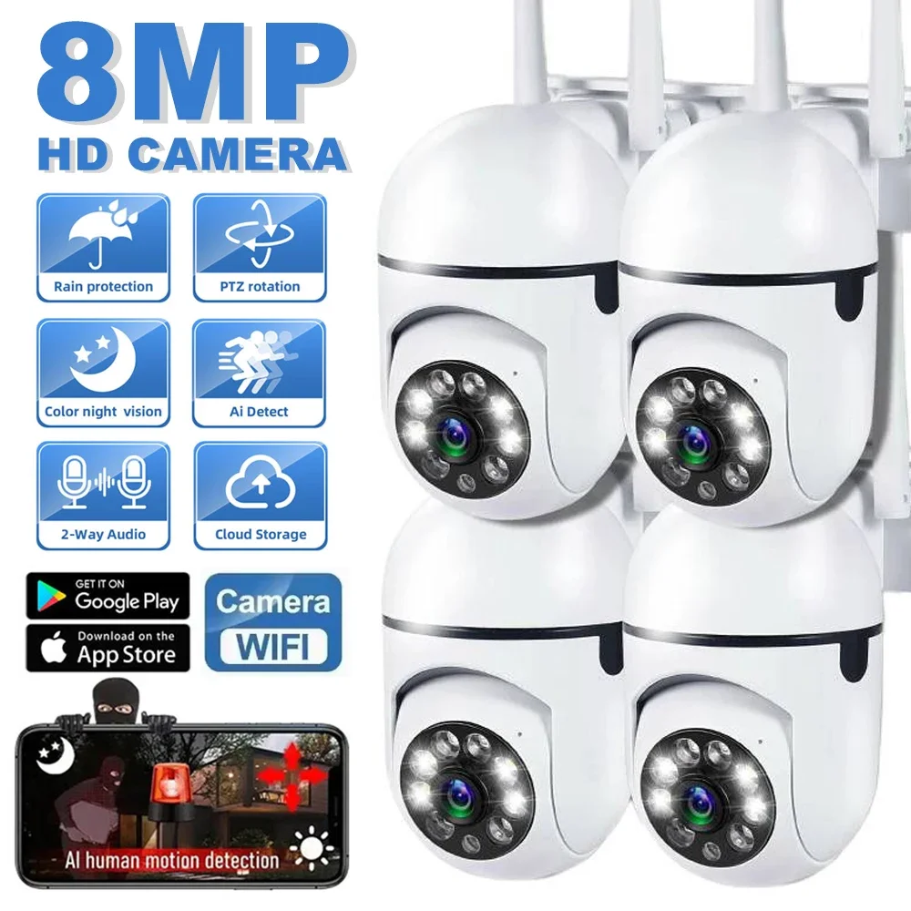 8MP Wifi 감시 카메라 야외 무선 카메라 8X 줌 인간 추적 양방향 오디오 컬러 야간 투시경 보안 캠 CCTV