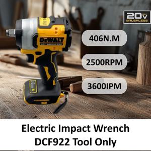 2025 DEWALT DCF922 20V Max XR 브러시리스 임팩트 렌치 강력한 토크(LED 및 스마트 제어 무선 전동 공구 포함)
