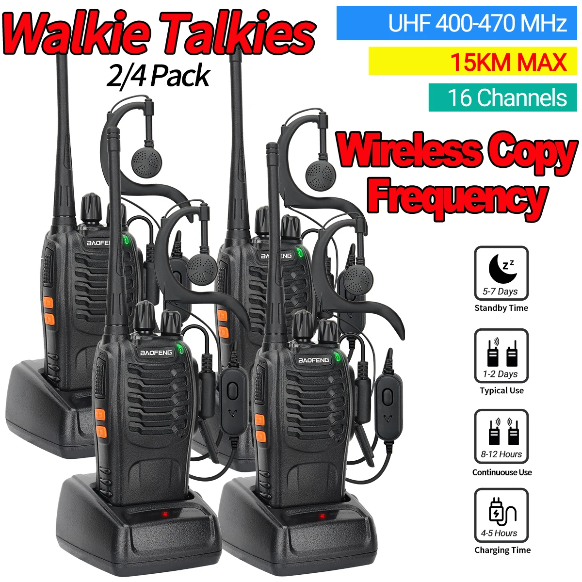 2/4PCS Baofeng BF-888S 프로 워키 토키 무선 복사 주파수 장거리 휴대용 업그레이드 BF 888S 햄 양방향 라디오 사냥