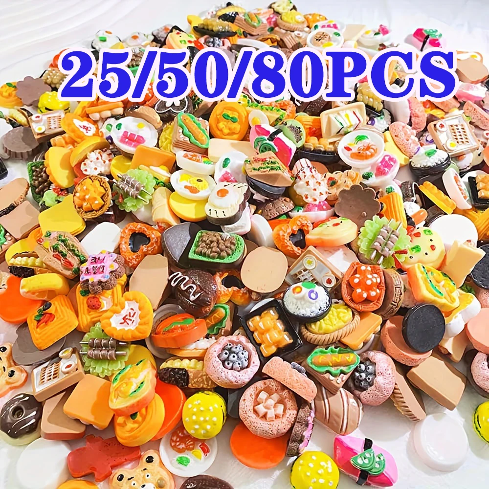 25/50/80Pcs 미니 음식 장난감 인형 집 주방 게임 파티 액세서리에 대 한 놀이 미니어처 음식 척 미니 놀이 수지 음식 장난감