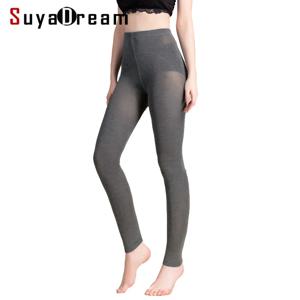 SuyaDream 여성 레깅스 50% 실크 30% 코튼 20% 스판덱스 솔리드 슬림 레깅스 전체 길이 바닥 바지 2022 뉴 블랙 그레이