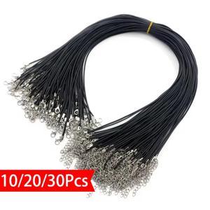 블랙 가죽 브레이드 로프 목걸이, 랍스터 걸쇠 스트링 코드, DIY 쥬얼리 체인, 5cm 익스텐더 체인, 45cm, 10 개, 20 개, 30 개