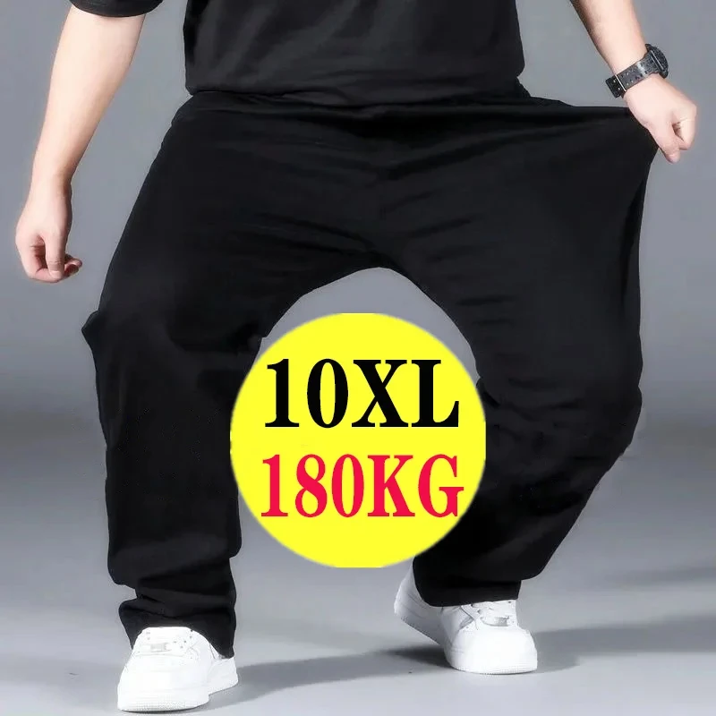 남성용 3XL-10XL 스트레치 헐렁한 조깅 바지 신축성 있는 허리 속건성 스트리트웨어 블랙 스웨트팬츠 플러스 사이즈 캐주얼 바지 편안한 핏