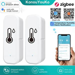 Tuya-ZigBee 온도 및 습도 센서, 스마트 홈 실내 습도계 컨트롤러, 스마트 라이프 앱으로 작동, 알렉사 구글