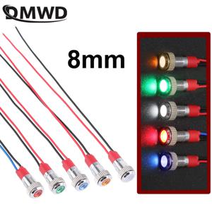 8mm LED 금속 표시 등 방수 신호 램프 2 전선 패널 마운트 빨간색 노란색 파란색 녹색 흰색 6V 12V 24V 110V 220V