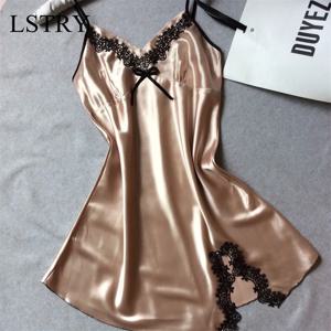섹시한 잠옷 레이디 섹시한 실크 새틴 나이트 드레스 v 넥 나이트 가운 플러스 사이즈 Nightdress 레이스 Nightwear 여성용 Nighty for Ladies